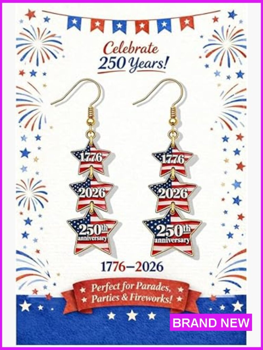 Patriotic Drop Dangle Earrings Acrylic Bow Heart 4th of July Jewelry